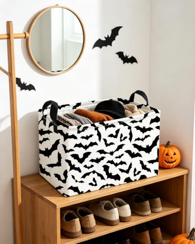 Image of Essme Rectangular Bat Baskets,Halloween Storage Box,Cute Basket for Kids Room Decor, Book Bins,Shelf Basket.(Bat