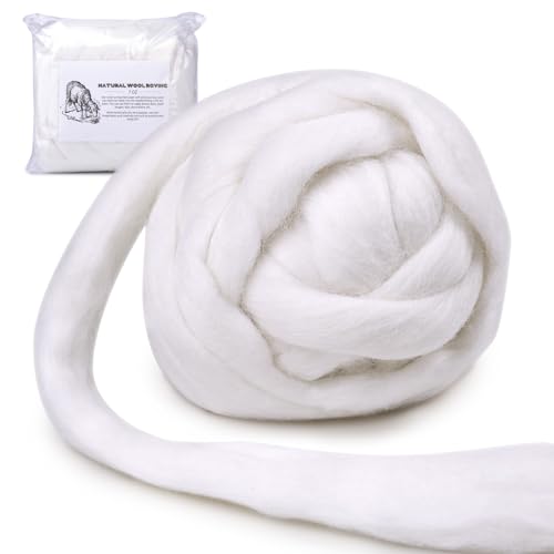 Image of 7.02oz Wool Roving, Needle Felting Wool White Roving Wool Felting Supplies for Spinning, Arm Knitting Blanket, Wet Felting, handcrafts, Yarn Roving for DIY Craft Materials