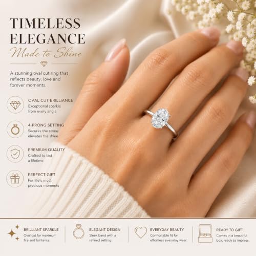 Image of 1 Carat Oval Solitaire Moissanite Ring for Women & Girls | 925 Sterling Silver with 18K Gold Plating | Engagement, Wedding, Anniversary, Birthday, Diwali Gift | Everyday & Office Wear Jewelry