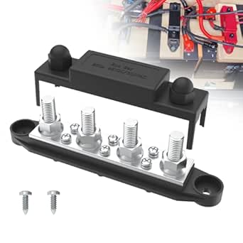 Joinfworld 400A Bus Bar 12V Power Distribution Block With 4 X 5/16" M8  Stud Dual Battery Bus Bar 48v Dc Marine Terminal Distribution Block Automotive Car S - View #3