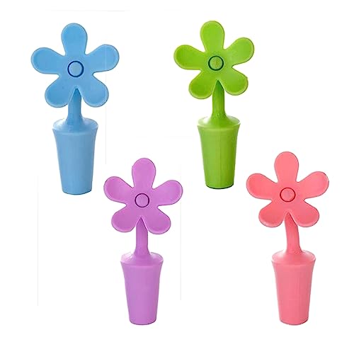 Set di 4 tappi per bottiglie di vino in silicone, a forma di fiore, a prova di perdite, per bottiglie di champagne, birra, soda, gadget da cucina
