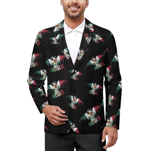 Mexico Flag Mens Suit Jacket Lapel Blazers V Neck Button Business Coat Tuxedo for Wedding Party