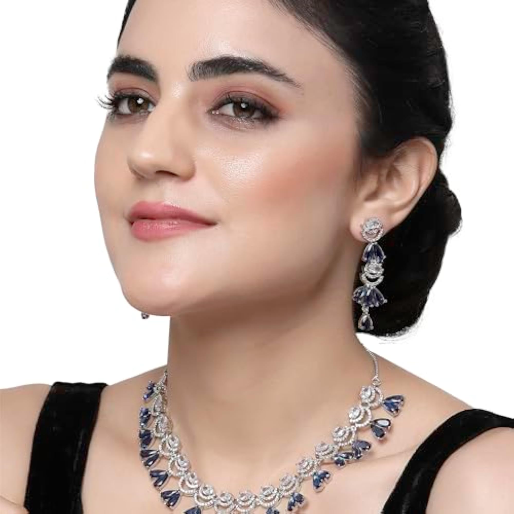 Rhodium-Plated American Diamond Necklace & Earrings Set