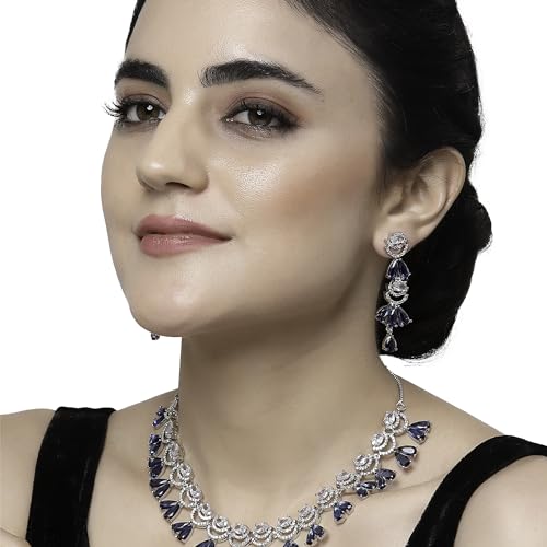 Rhodium-Plated American Diamond Necklace & Earrings Set