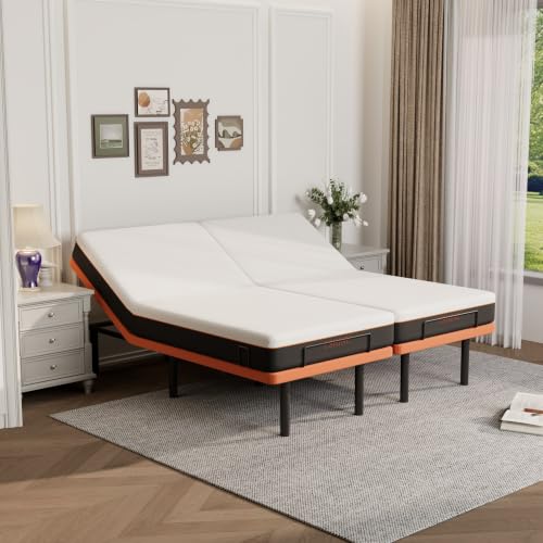 Image of ESHINE Split King Adjustable Bed Frame with 8 inch Mattress, Wireless Remote | Gel Memory Foam Mattress(Medium-Firm), Bluetooth APP Control, Zero Gravity, Anti Snore, Head and Foot Incline, 2000 Series