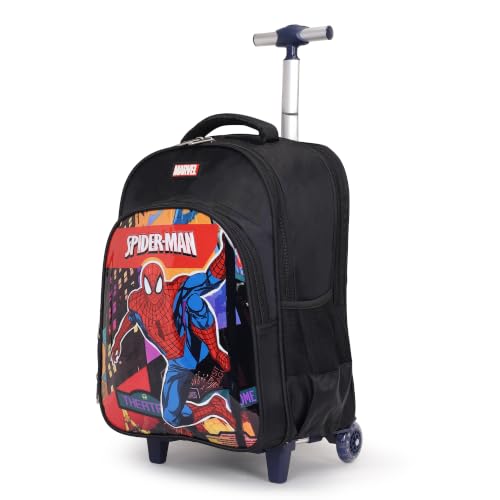 Image of NOVEX Marvel Spiderman Boys Kids School Backpack - 17 Inch | Trolley Bag Convertible Rolling Backpack with Wheels & Adjustable Handle | Spacious School Bags, Lightweight & Durable | Black