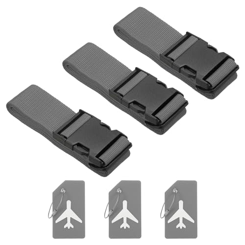 Image of PATIKIL Luggage Strap with Luggage Tag and Loop 78 inchx2 inch, 3 Set Adjustable Suitcase Belt for Travel Packing Bag Closure Identify, Gray