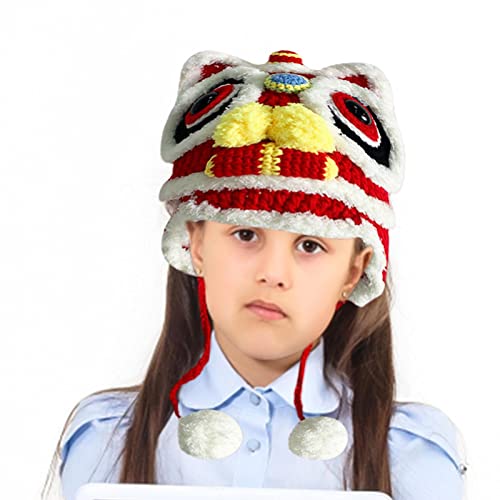 Chapéu de pelúcia do zodíaco chinês | Estilo Chinês Red Lion,Bonés peludos do festival da primavera