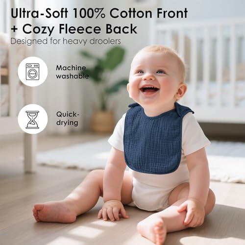Muslin Baby Bibs for Boys Girls, 8-Pack Soft Cotton Adjustable Drool Bibs Set for Toddler,Newborn,Infant 0-24 Months (Blue)2