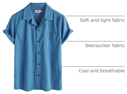 Image of VATPAVE Mens Striped Summer Shirt Casual Button Down Short Sleeve Beach Shirts Cotton Shirts for Men