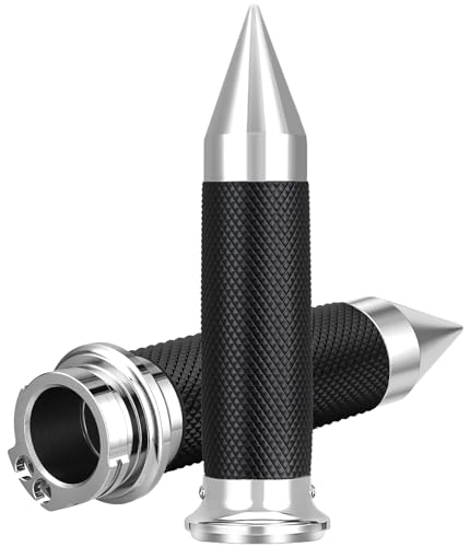7/8" Motorcycle Hand Grips with Throttle Assist Non-Slip Hand Grip for Harley Yamaha Kawasiki Suzuki Cruisers Motorbikes Choppers Spiked Grips （Black/Chrome）