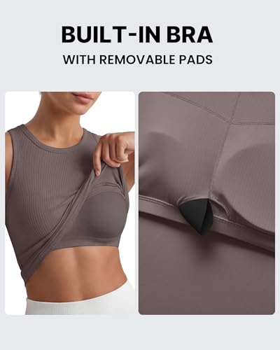Image of G4Free Workout Tank Tops for Women Slim Fitted Racerback Ribbed Athletic Gym Yoga Tanks Summer Casual