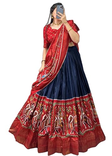 Lehenga en soie Dola vêtement indien traditionnel imprimé patola feuille aluminium