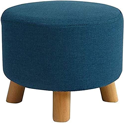 Tabouret rond rembourré bleu avec pieds en bois ZH1YFD