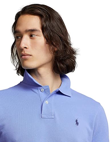 Image of Polo Ralph Lauren Men Custom Fit Mesh Pony Logo Shirt (L, HarborBlue)