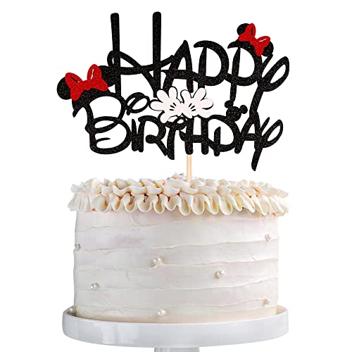 1 Stück Mini spiriert Tortendeko Geburtstag Glitter Mouse Happy Birthday Cake Topper mit Schleife, Maus Kuchendekoration für Baby-Dusche Kinder Party Geburtstag Kuchendeko Zubehör Cover