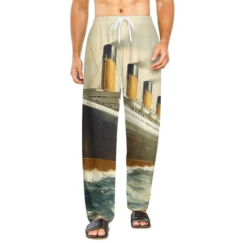 Vintage Titanic Ship Ocean Boat Mens Pajama Pants Soft Lounge Pj Bottoms Lightweight Sleepwear Pants with Drawstring