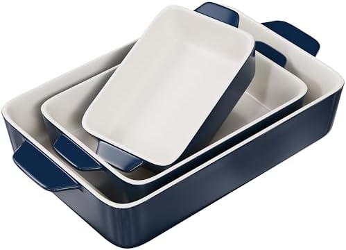 Kook Casserole Dish, Ceramic Baking Dish, Large Lasagna Pan Deep for Oven, 8.5 x 14, 11 x 7, 8 x 5, Set of 3, 92oz, 50oz, 20oz, Baking Pan with Handles, Oven Safe and Durable, Home, Gift, (Navy) - Thumbnail 3