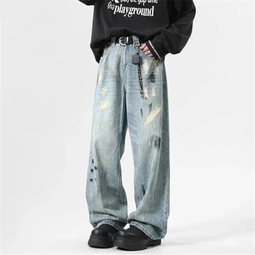 Men's Jeans Splash-Ink Contrast Color American Style Loose Straight Wide Leg Casual Denim Pants2