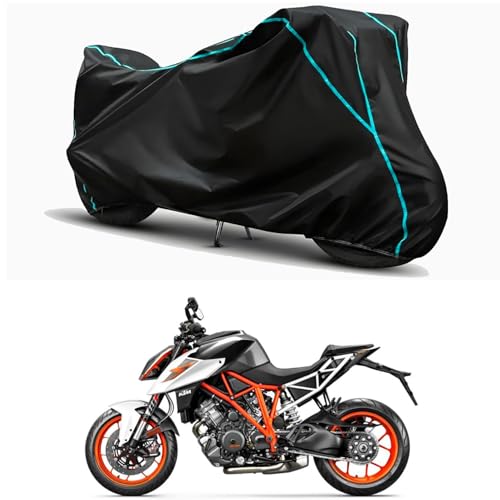 Image of Waterproof Bike Body Cover Compatible for | KTM 1290 Super Duke R STD | Taffeta Fabric, Sky Piping Design, Bottom Elastic Fit | Dustproof, Sun UV & Rain Protection for All Weather.