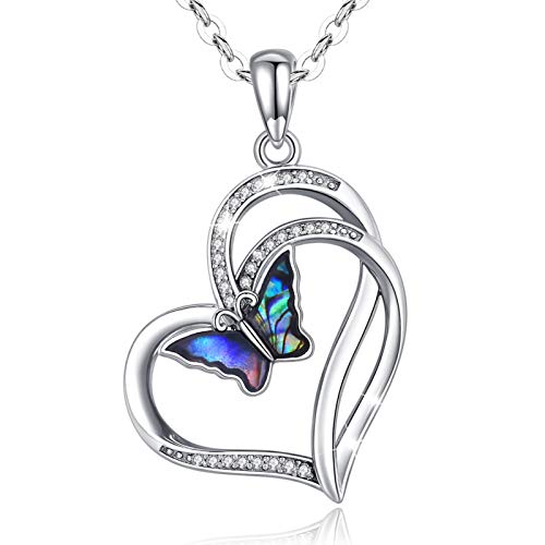 AEONSLOVE Collier Femme Argent 925, Collier Cœur Pendentif Papillon avec Oxyde de Zirconium Bijoux Femme Argent, Cadeau Original pour Fille Amie Copine Cover