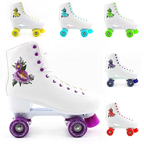 Kingdom GB Peony Fleur Broderie Quad Roues Patins à roulettes pour Filles Femmes Intérieur Extérieur Violet Taille EU 39 Cover