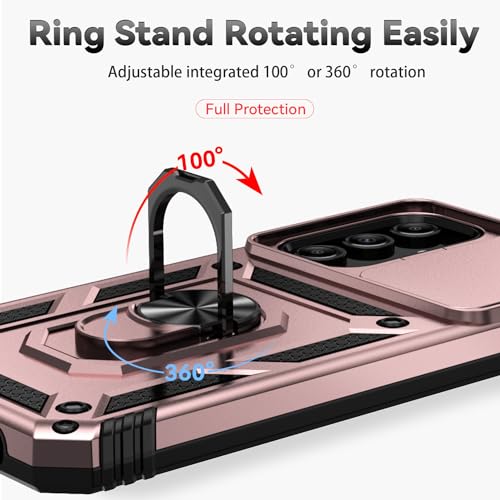 for Samsung Galaxy A15 5G Case with Slide Camera Cover HD Screen Protector [Military Grade 16ft. Drop Tested] Magnetic Ring Holder Kickstand Protective Phone Case for Galaxy A15 5G 2024, Rose Gold - image 5