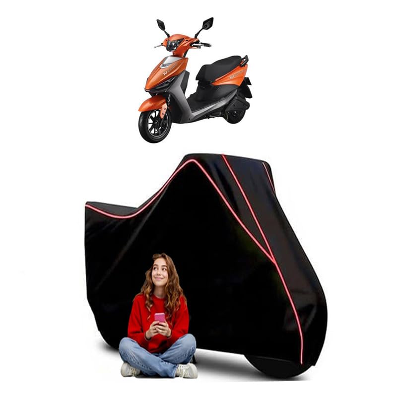 Image of Edge Scooty Bike Cover Water Resistant Outdoor Use Universal Fit Scooters Motorcycles Heavy Duty UV Protection Dust Rain Scratch Resistant Elastic Bottom Black Blue Piping