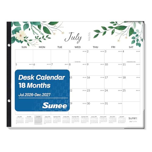 Image of SUNEE Desk Calendar 2026 Large 22x17 from July 2026 to December 2027, Extra Large Desktop Monthly Calendar Pad 18 Months For Teacher or Office, Desk Top, Greenery