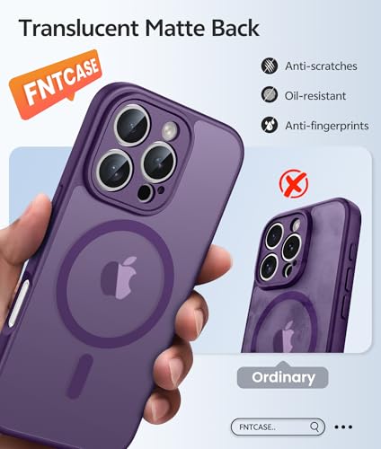Image of FNTCASE for iPhone 16 Pro Case: [Compatible with Magsafe] Translucent Matte Cases with [Full Camera Protection] [Screen Protector] Military Grade Shockproof Protective Phone Cover - Purple