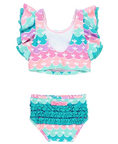 Image of RuffleButts Girls UPF50+ Sun Protection One Shoulder Ruffle Tankini Two Piece Swimsuit