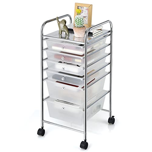 Giantex 6-Drawer Rolling Storage Cart, Clear White