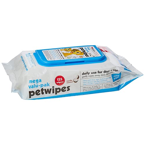 Image of Petkin Petwipes Mega-Value Pack for Dogs and Cats, Wipes Away Daily Dirt and Odor, Cleans Face, Ears, Body and Eye Area, Super Convenient, Ideal for Home or Travel 125 Wipes