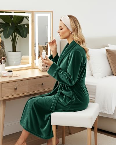 NY Threads Damen-Bademantel, Fleece, Schalkragen, lang, flauschig, Grün, X-Large