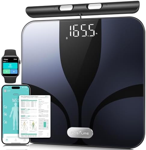 Posture Scale for Body Weight and Fat Percentage, 8 Electrodes Larger Platform Digital Scale for BMI 28 Body Composition Measurement, Bathroom Smart Scales with LED Display FSA or HSA Eligible