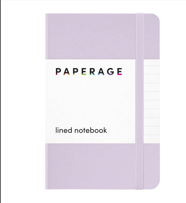 PAPERAGE Lined Pocket Journal Notebook, 1 Pack, (Lavender), 160 Pages, Small, 3.6 inches x 5.6 inches - 100 gsm Thick Paper, Hardcover