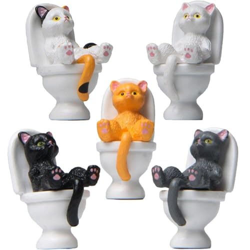 5 Stück Toiletten-katzenfigur, Cartoon-mini-katzenstatue, Lebendige Toiletten-kätzchen-Ornament, Katze Auf Der Toilette, Ornament Für Hausgarten-Dekoration