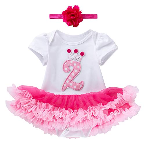 Marlegard® Baby Girls' 2PCs per Set 2nd Birthday with Headband for 24M (White Rose)