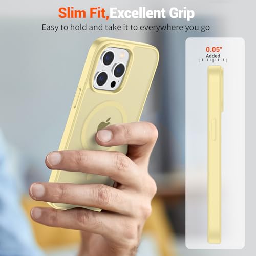 Image of SUPFINE Magnetic for iPhone 13 Pro Max Case (Compatible with MagSafe) (Military Grade Drop Protection) Slim Translucent Matte Shockproof with Anti-Fingerprint Phone Case,Buttercream Yellow