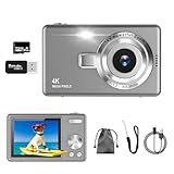 デジカメ【4K動画撮影、5000万画素】デジタルカメラ 32GB Micro SDカード付き AFオートフォーカス コンパクトカメラ 2.7インチの大画面 16倍ズーム フラッシュ 手振れ補正機能を備えています ウェブカメラ 充電式 大容量バッテリー 軽量 日本語の取扱説明書 学生 初心者にも最適です 修学旅行 (グレー)