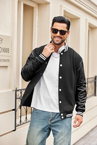 Image of COOFANDY Men Fashion Long Sleeve Button Front Cotton Bomber Baseball Jacket