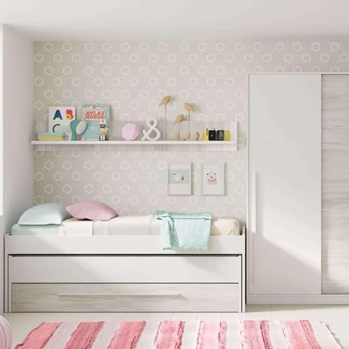 Habitdesign Cama Nido Juvenil, 2 Camas + Cajon + Estante, Cama Infantil, Acabado en Blanco Artik y Blanco Velho, Medidas: 199 cm (Largo) x 96 cm (Ancho) x 65 cm (Alto) - imagen 9