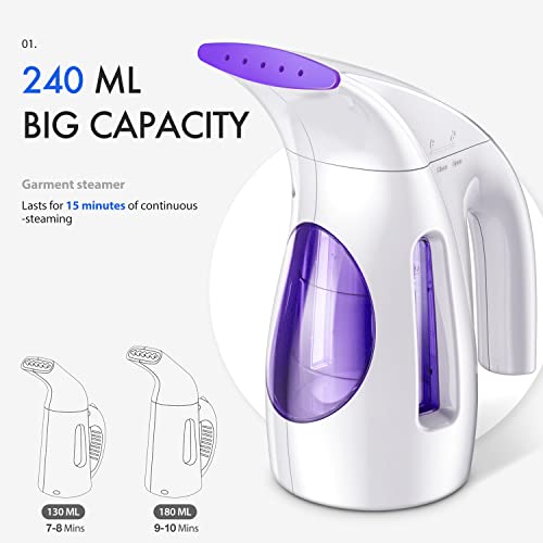 Hilife Steamer For Clothes, Portable Handheld Design, Strong Penetrating Steam Removes Wrinkles, 240Ml Big Capacity Suitable For Home, Office, Travel, Purple #TOP4