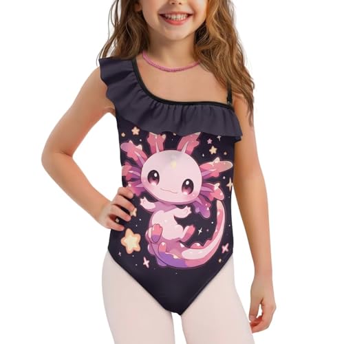 Binienty Girls One Piece Swimsuits Ruffled Bathing Suit with Adjustable Straps Fashion One-Shoulder Halter Neckline Swimwear3