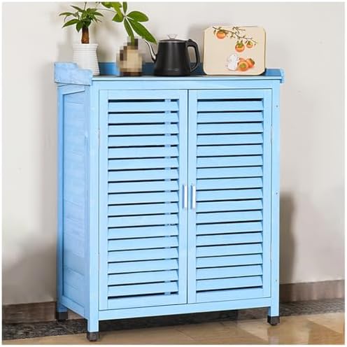 Outdoor Wooden Potting Bench with Double Doors, Galvanized Desktop, Storage Cabinet & Planting Work Table for Garden, Balcony, Backyard