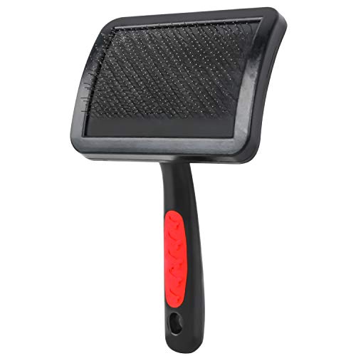 Cat and Dog Brush, Stainless Steel Bend Hard Pin Slicker Large Brush Pet Brush with Coated Pin Tips Non-slip Slicker Brush for Professional Pet Grooming