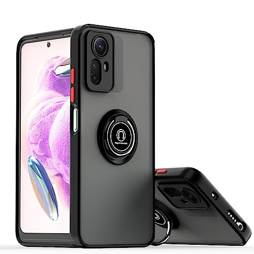 Tumundosmartphone Matte Case with Black Edge and 360 Rotating Ring for Xiaomi Redmi Note 12S, Black/White