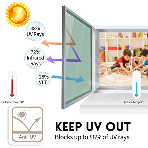 Image of KESPEN Window Film One Way Daytime Privacy Static Cling Sun Blocking Anti UV Reflective Window Tint for Home and Office, Green-Silver, 23.6 Inch X 6.5 Feet