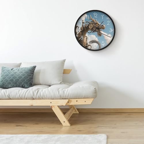 Horloge murale ronde Dragon décorative pour salon moderne