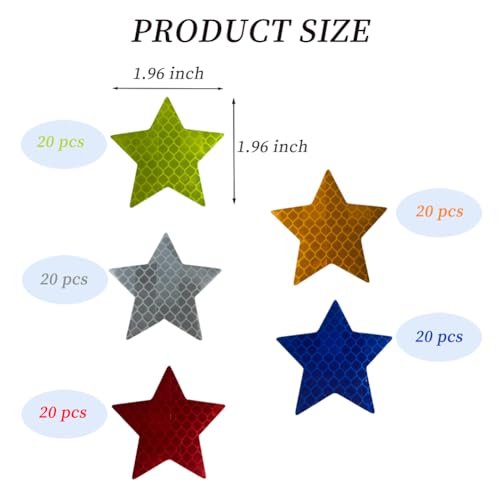 Image of 100Pcs Warning Reflective Stickers, Reflective Decals Waterproof Reflector Tapes Safety Stickers Night Visibility Adhesive Stickers for Motorcycle Bicycle Car (Star-Shaped)